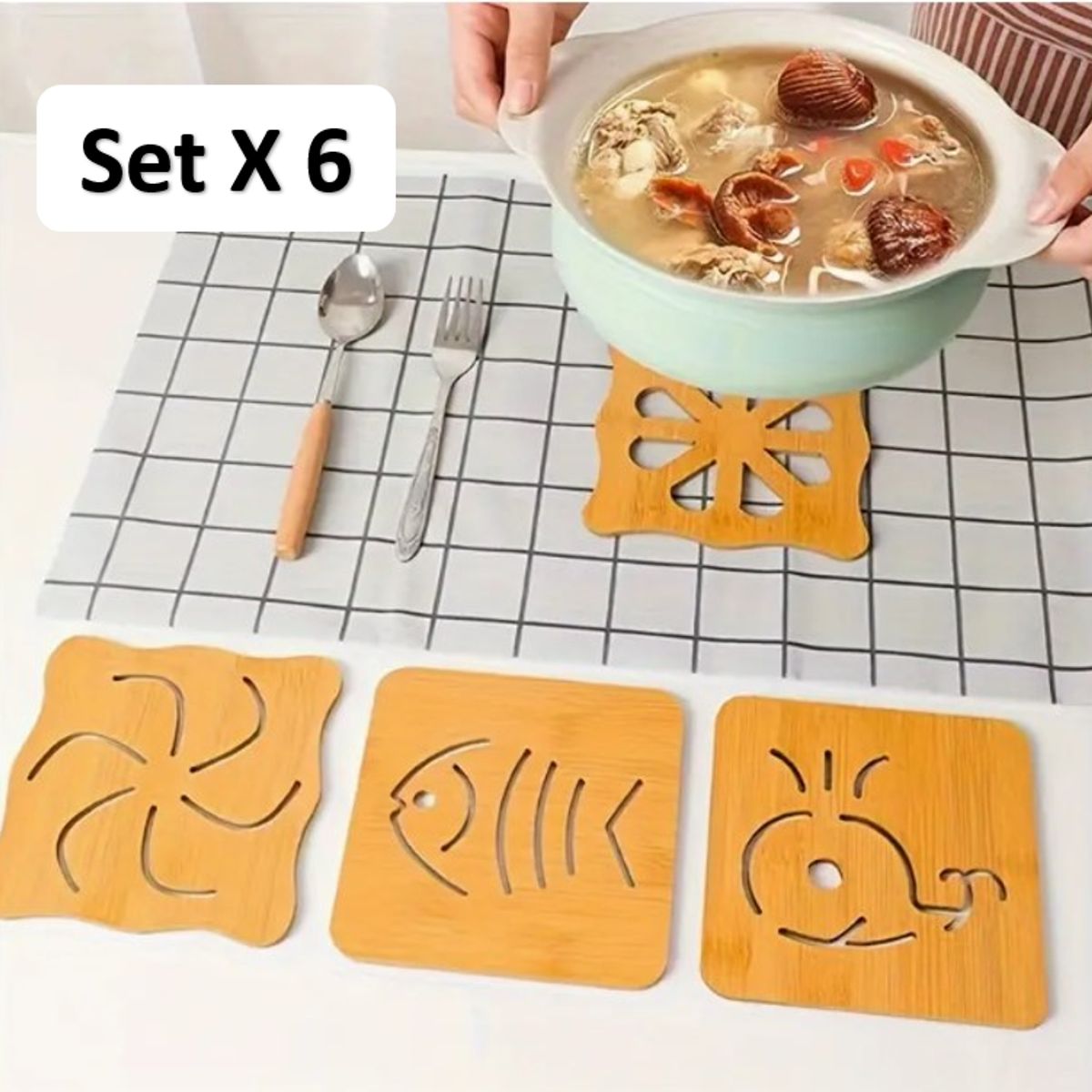 GENERICO - Set x 6 Posavasos / Ollas de Bambu Diseños Variados