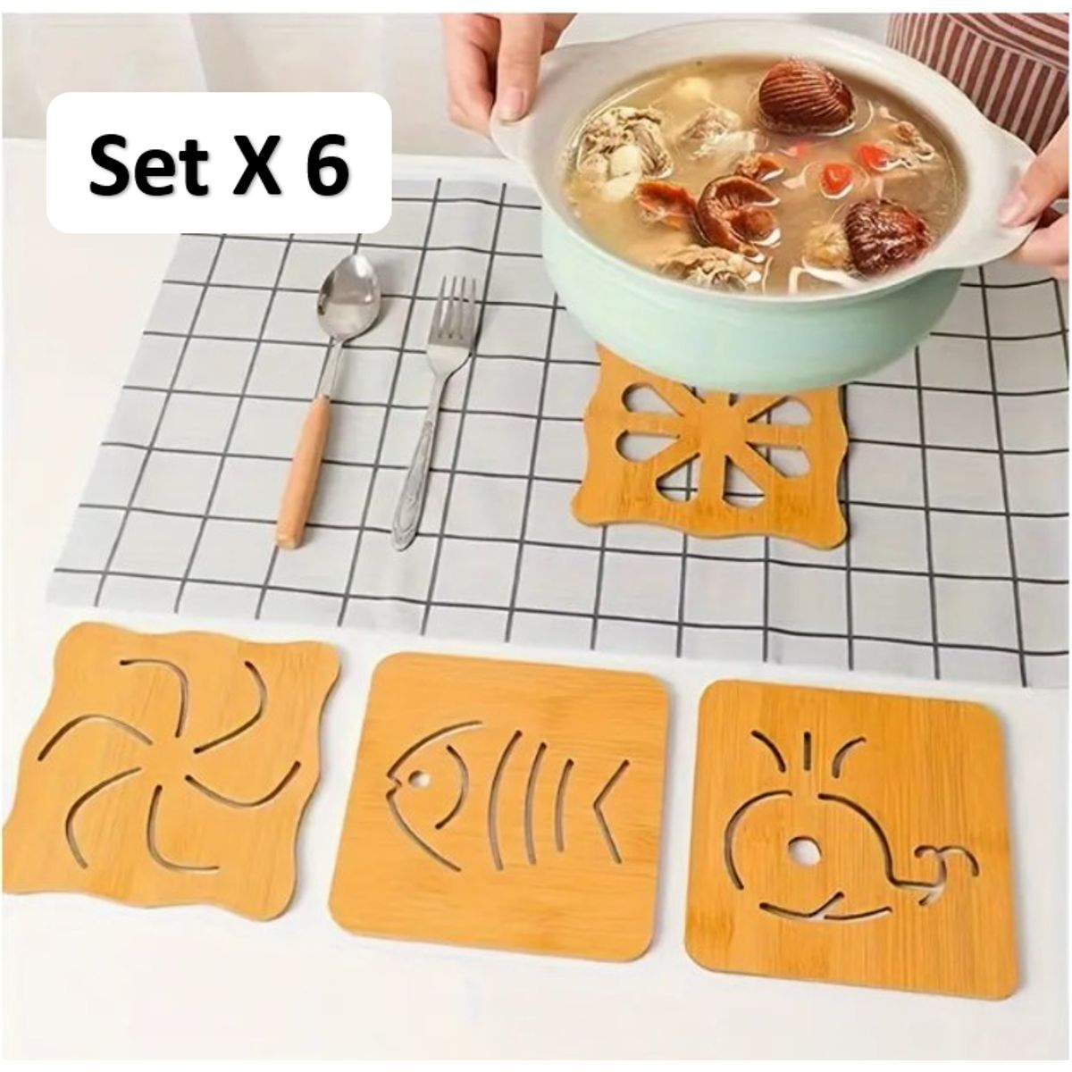 GENERICO - Set x 6 Posavasos / Ollas de Bambu Diseños Variados