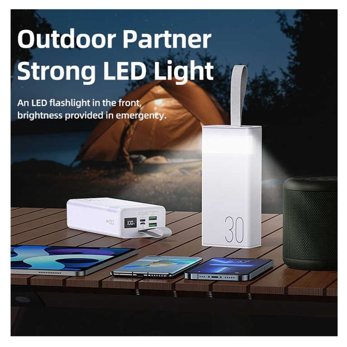 REMAX - CARGADOR PORTÁTIL REMAX LUZ LED 30000mAh PD20W+QC225W BLANCO