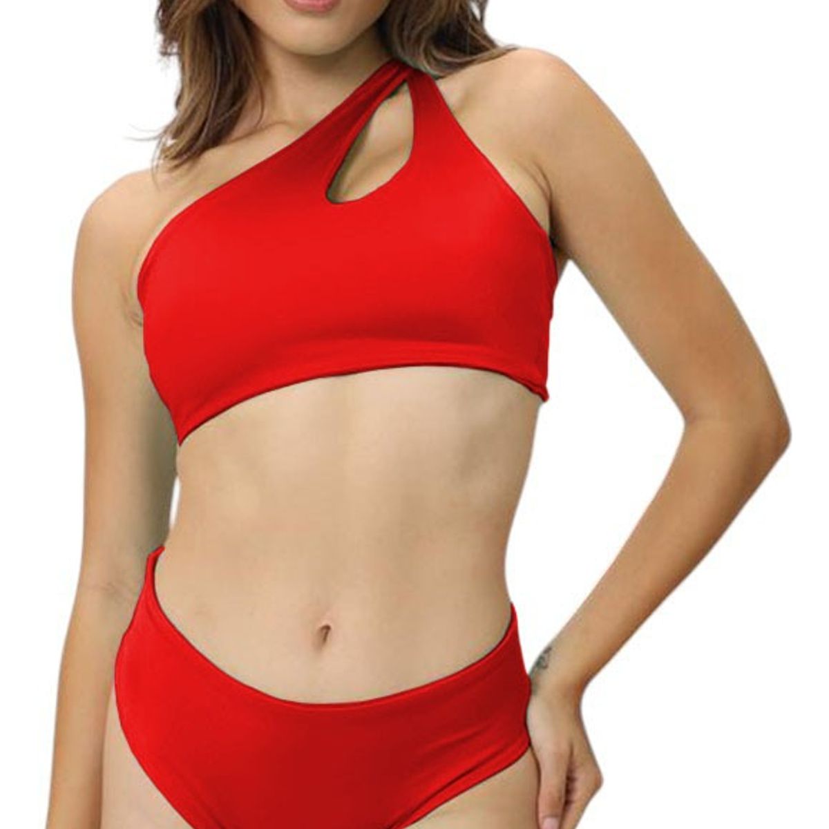 GENERICO - Bikini Calzon Faja Top Asimetrico Doble Licra Aq-70 Color Rojo