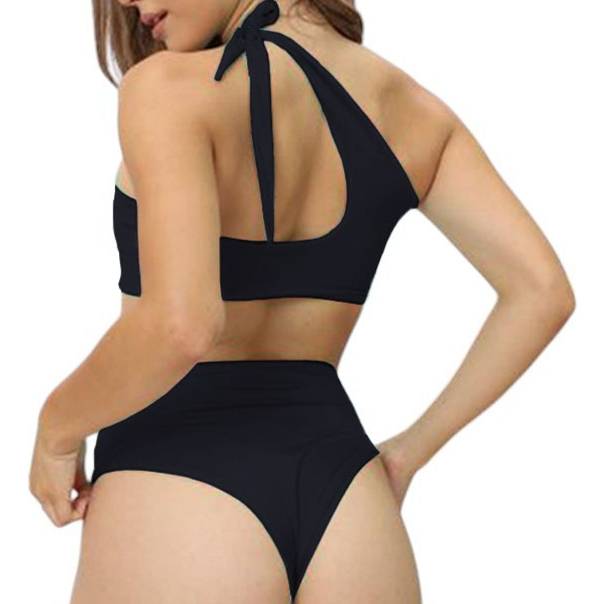 GENERICO - Bikini Calzon Faja Top Asimetrico Doble Licra Aq-70 Color Negro