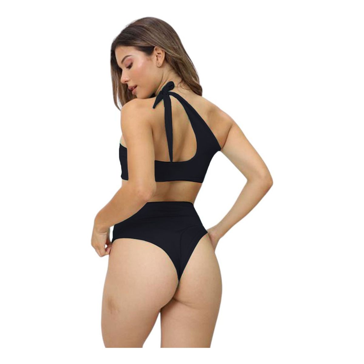GENERICO - Bikini Calzon Faja Top Asimetrico Doble Licra Aq-70 Color Negro