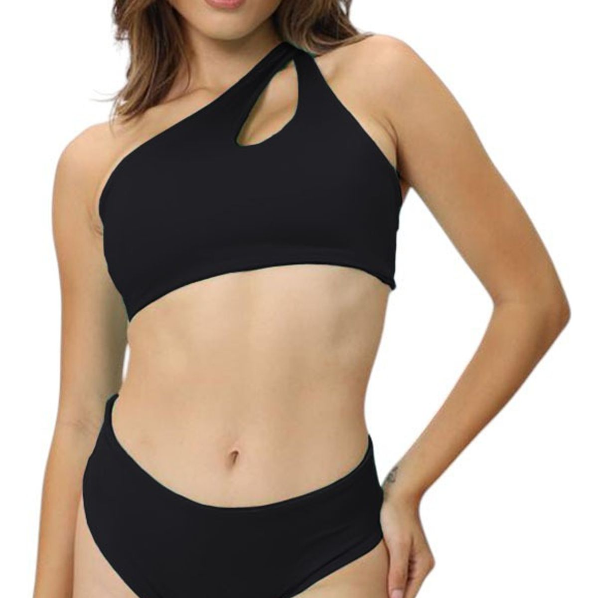 GENERICO - Bikini Calzon Faja Top Asimetrico Doble Licra Aq-70 Color Negro
