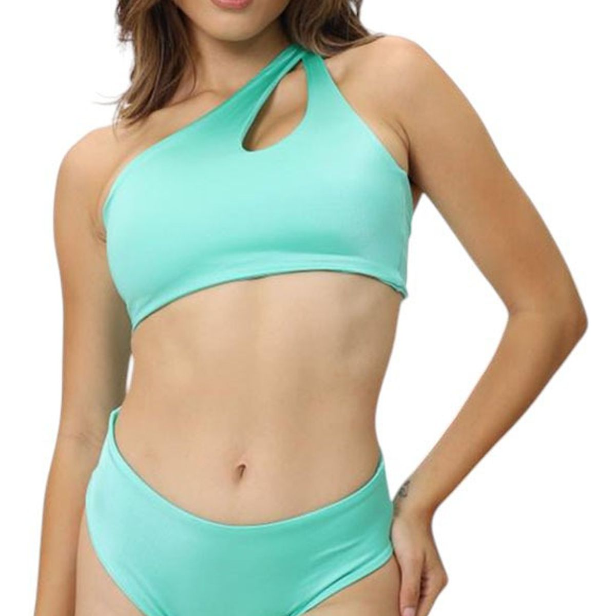 GENERICO - Bikini Calzon Faja Top Asimetrico Doble Licra Aq-70 Color Verde