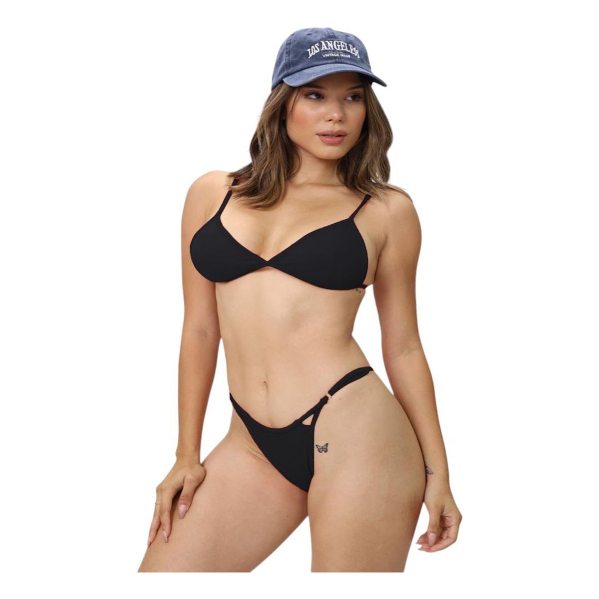 GENERICO - Bikini Semihilo Ala Delta Corte V Copa Y Reguladores Aq-45 Color Negro