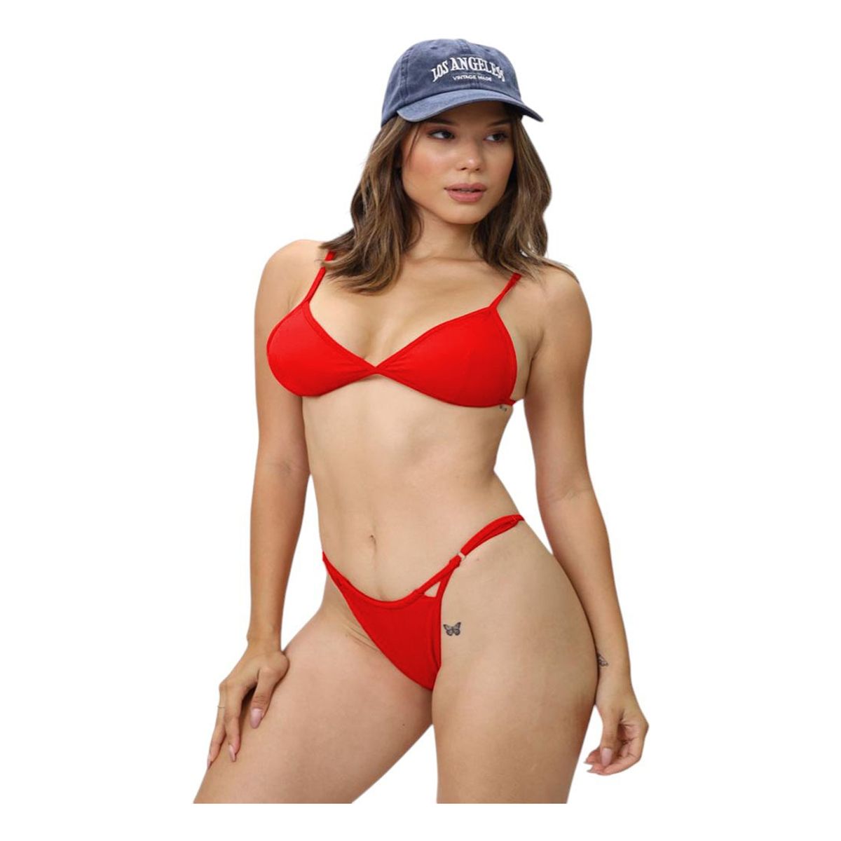 GENERICO - Bikini Semihilo Ala Delta Corte V Copa Y Reguladores Aq-45 Color Rojo