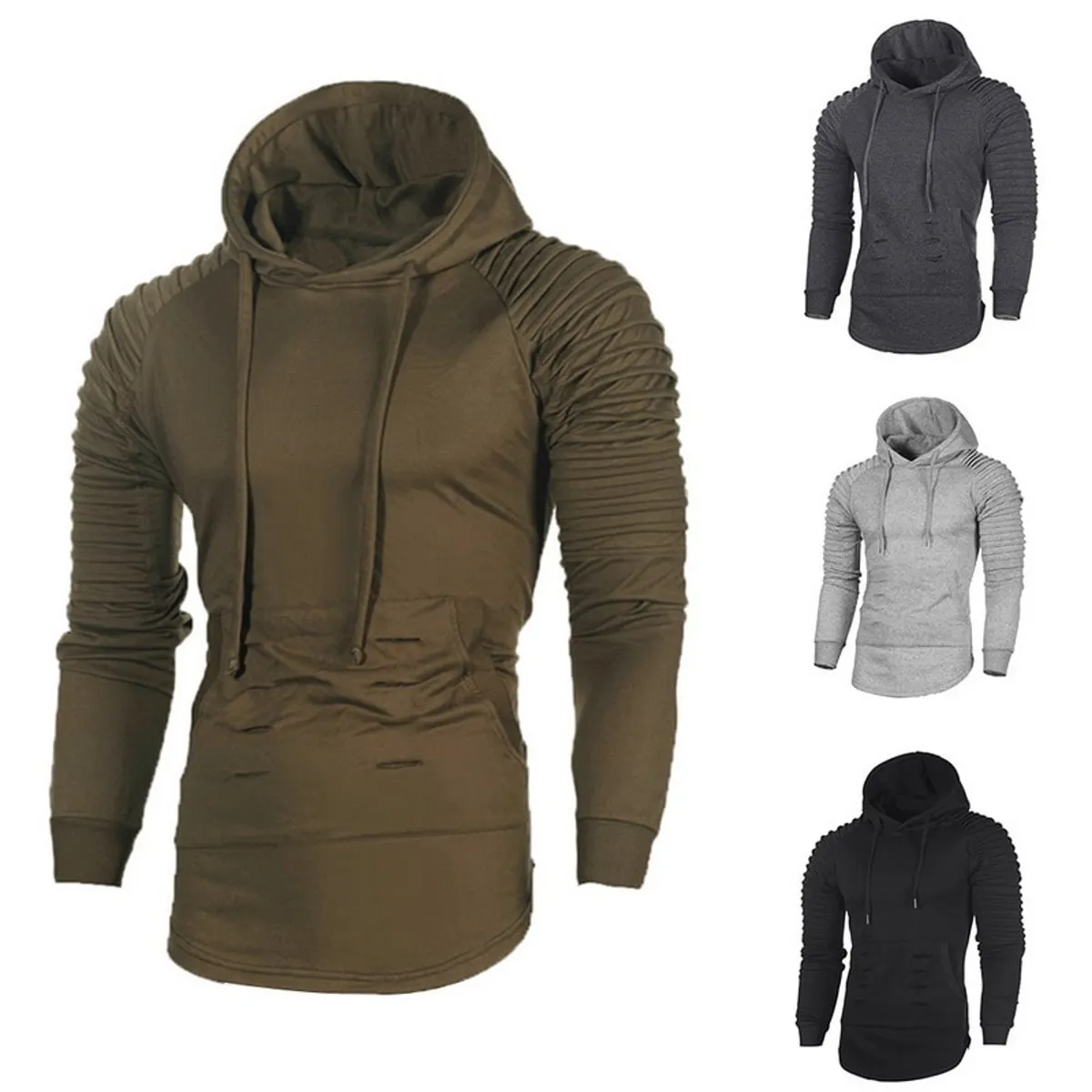 TIOZONEY - Poleron Casual ajustado con gorro Hombre - Gris Oscuro