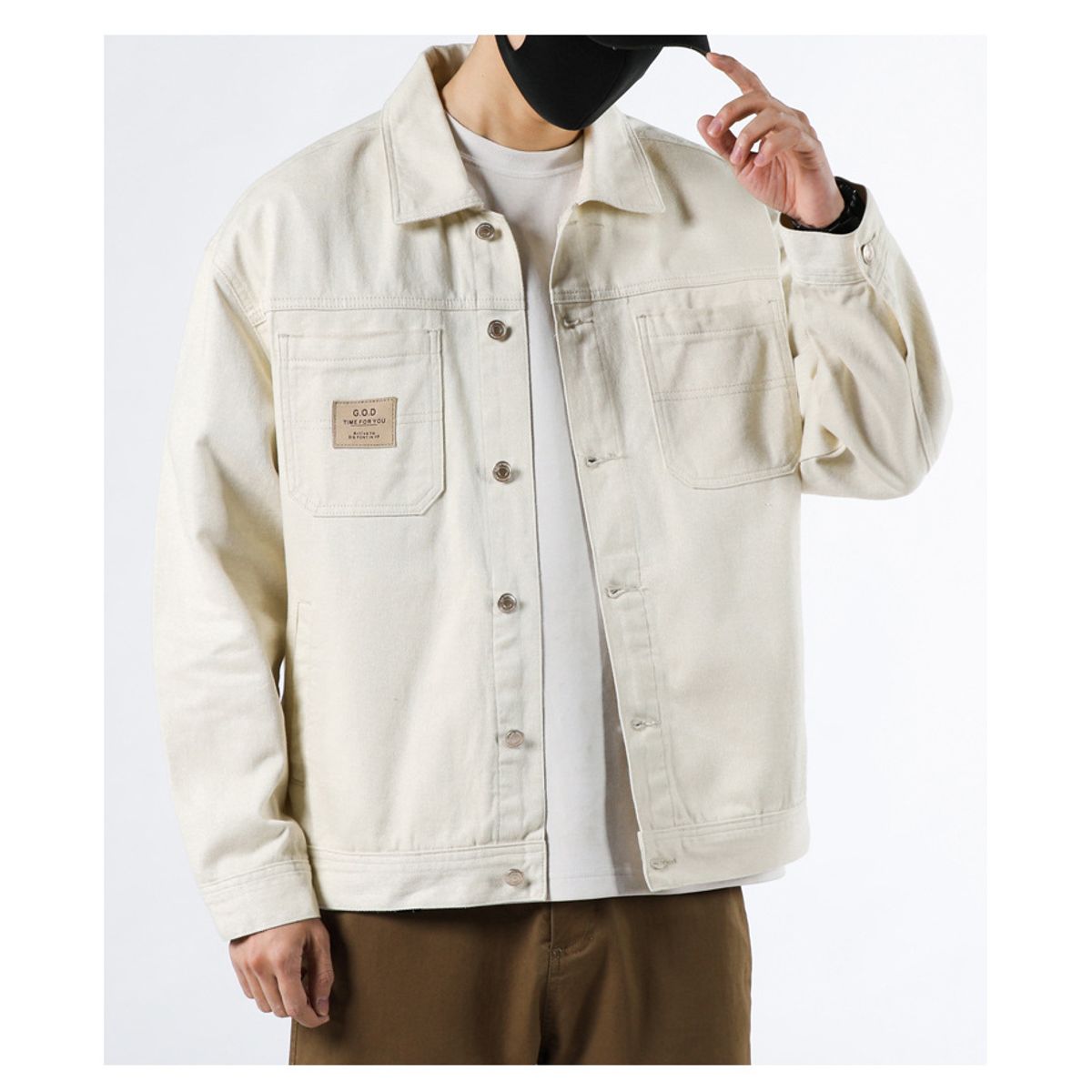 TIOZONEY - Chaqueta jeans de manga larga para Hombre