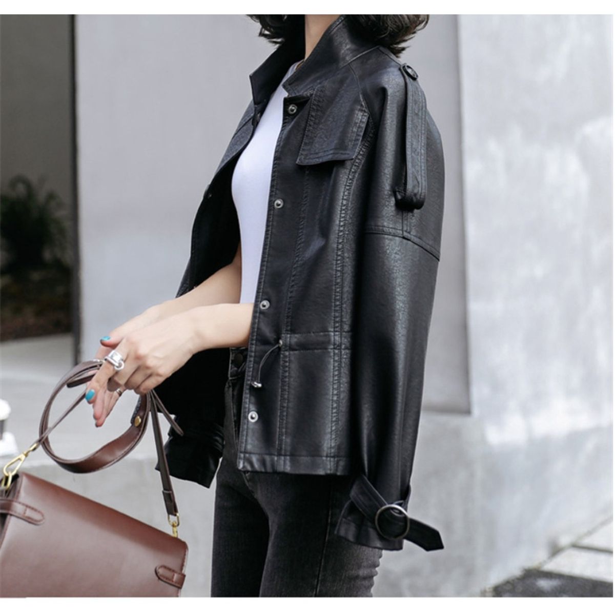 TIOZONEY - Chaqueta de PU para adelgazar - Blanco