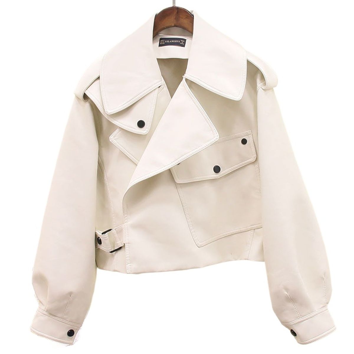 TIOZONEY - Chaqueta de PU para adelgazar - Blanco