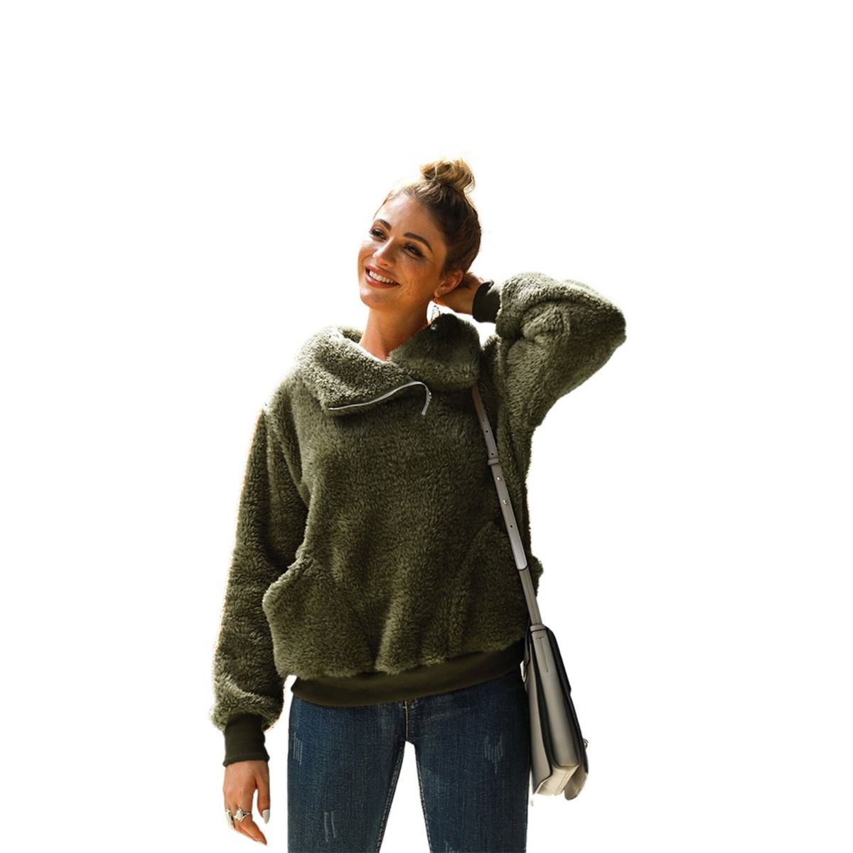 TIOZONEY - Suéter de manga larga casual para mujeres - Verde