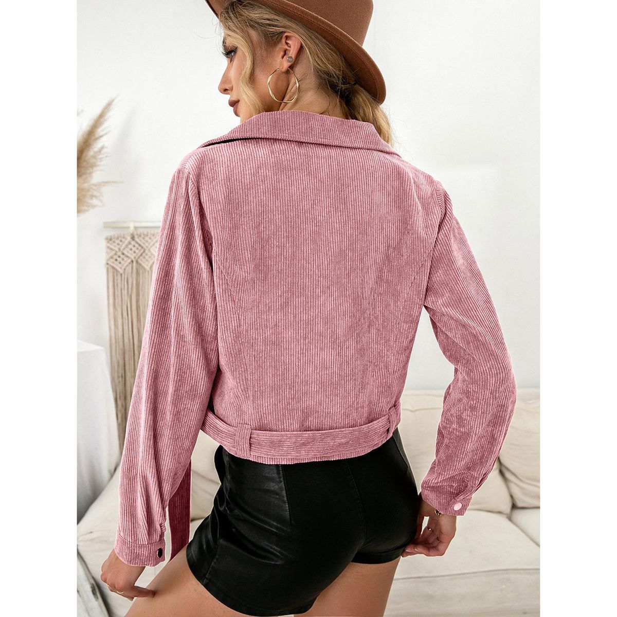 TIOZONEY - Chaqueta corta con solapa de mujer - Gris