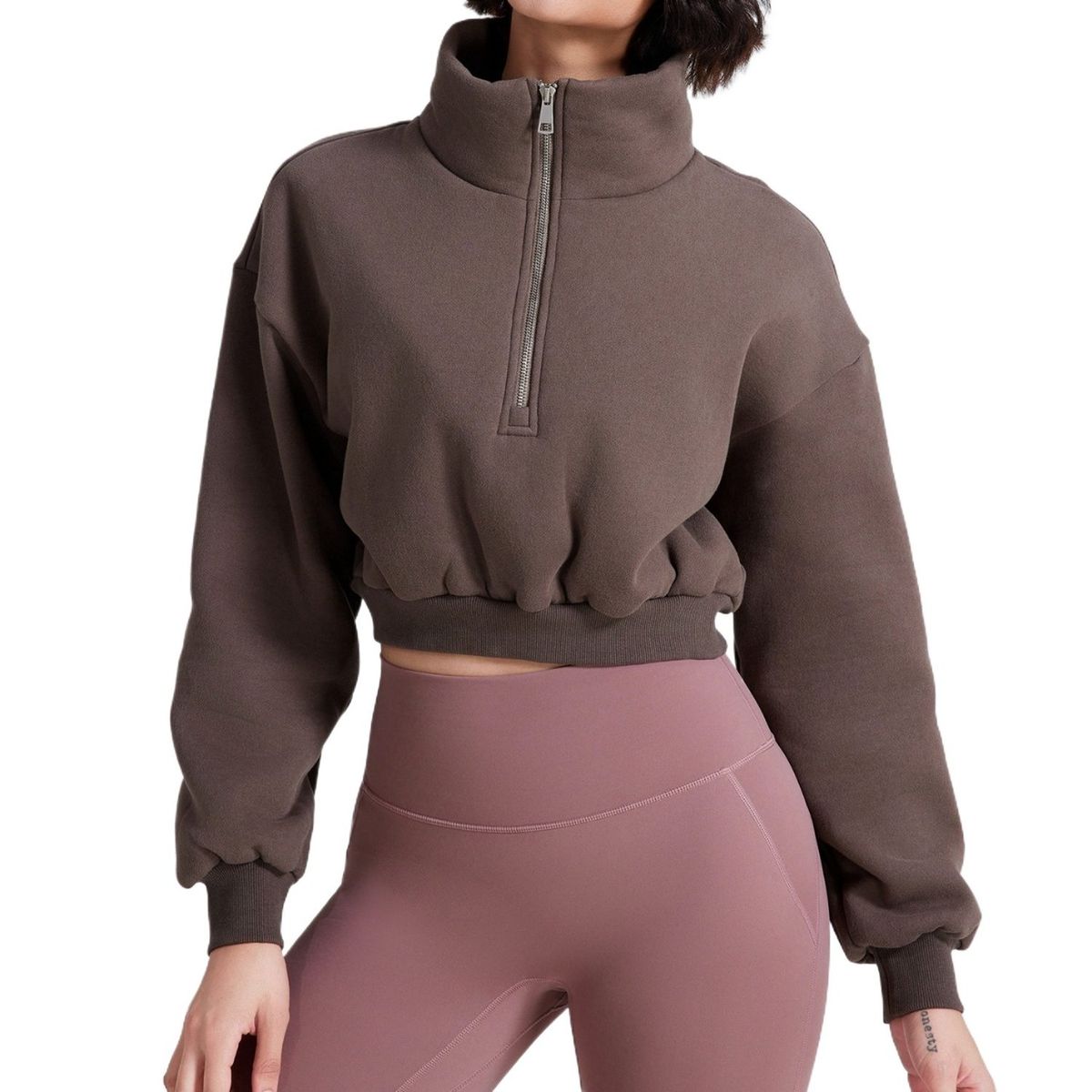 TIOZONEY - Suéter suelto de media cremallera - Café