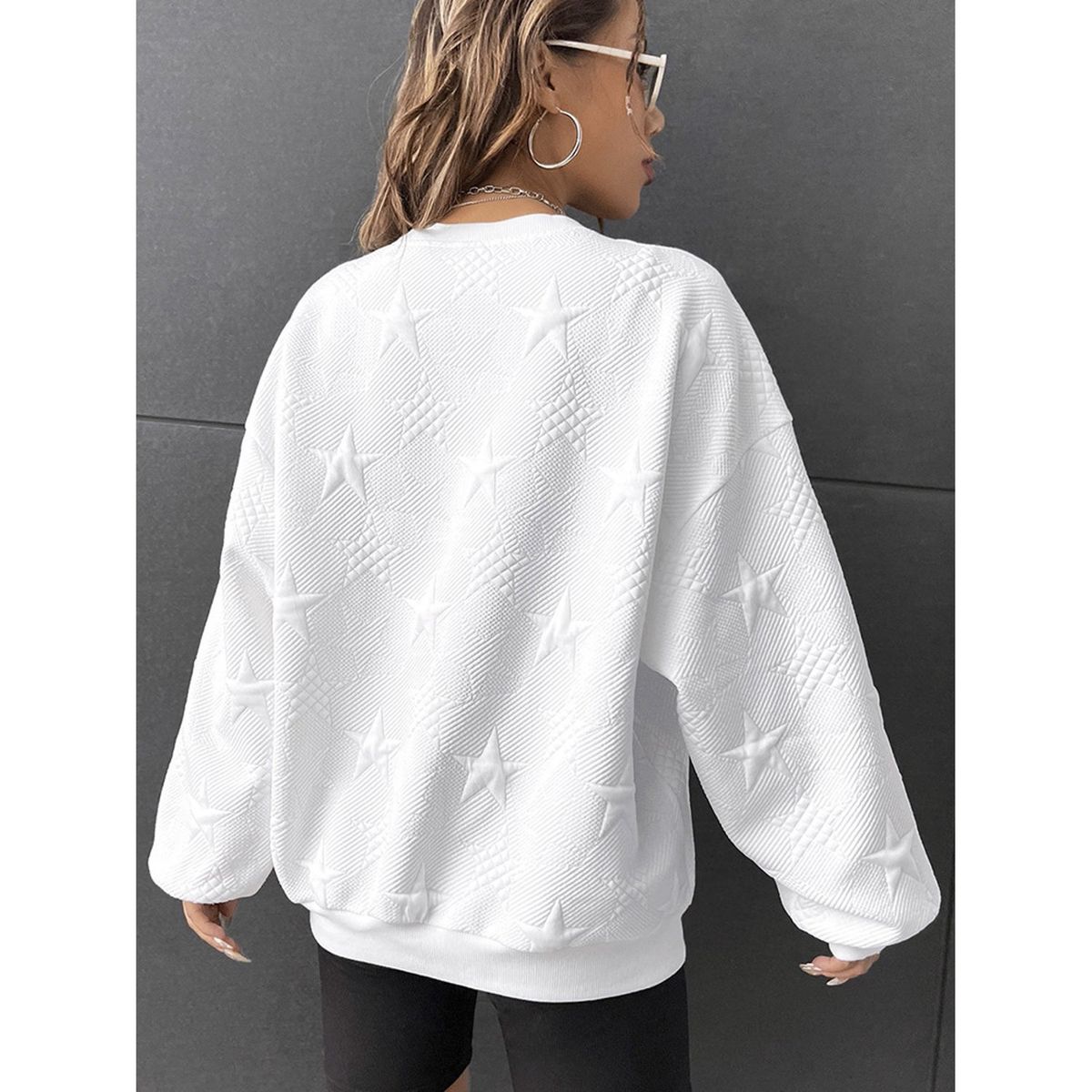 TIOZONEY - Pullover de cuello redondo suelto para mujeres - Blanco