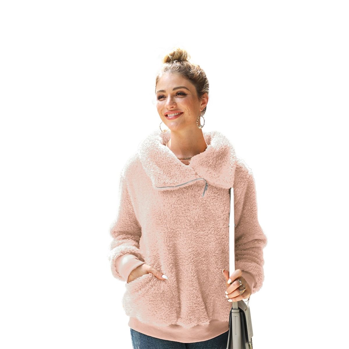 TIOZONEY - Suéter de manga larga casual para mujeres - Rosado