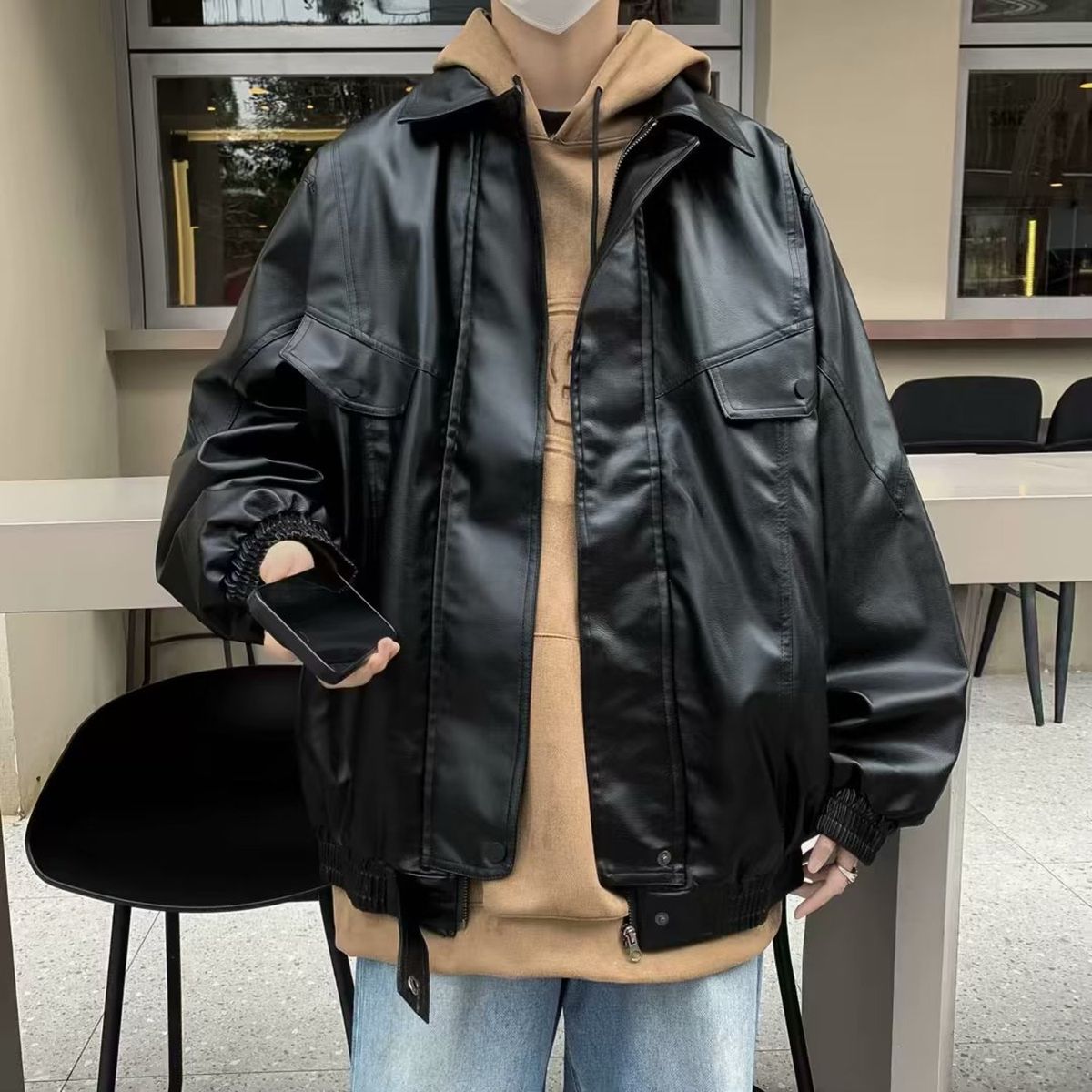 TIOZONEY - Chaqueta de locomotora para hombres - Negro