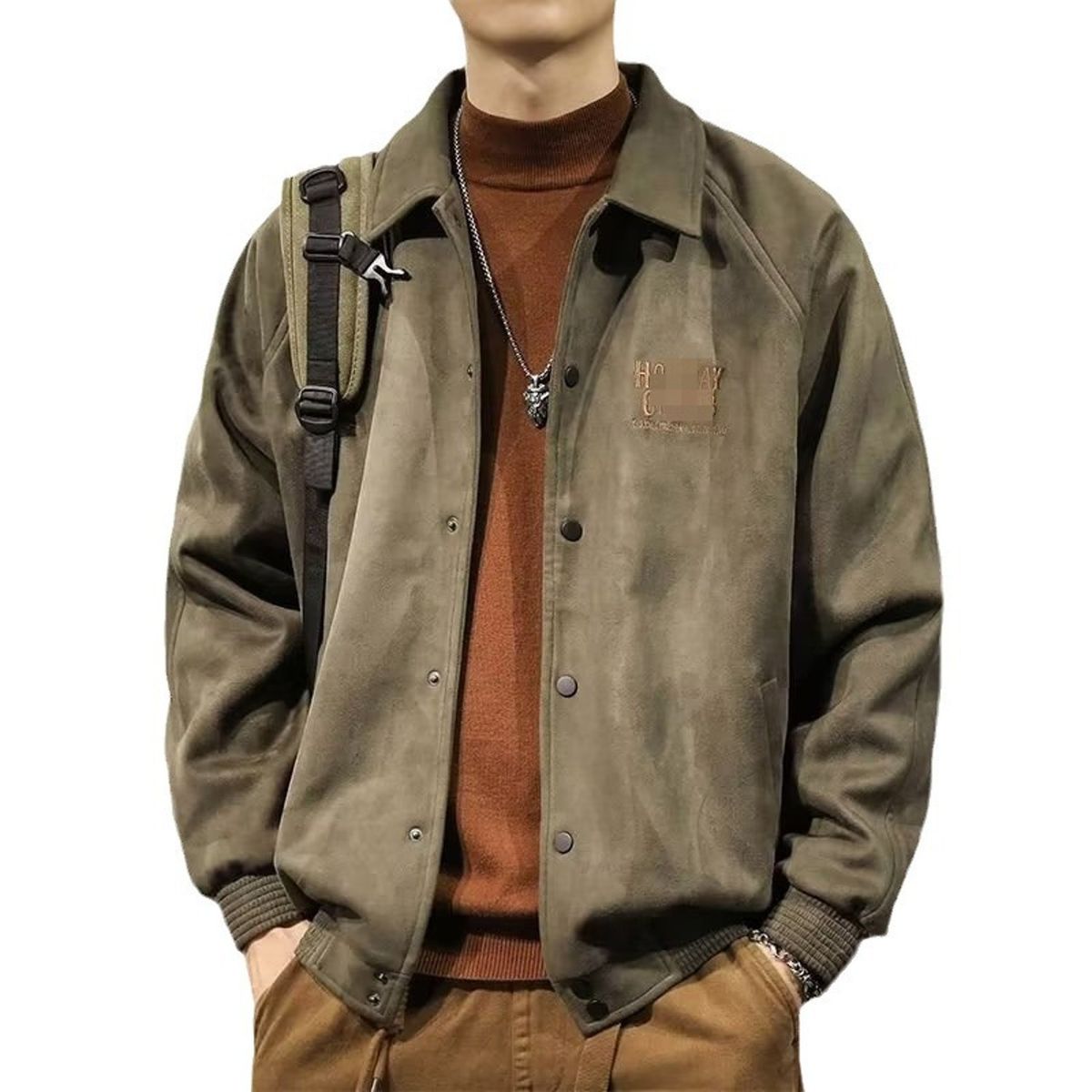 TIOZONEY - Chaqueta de béisbol de solapa masculina - Negro