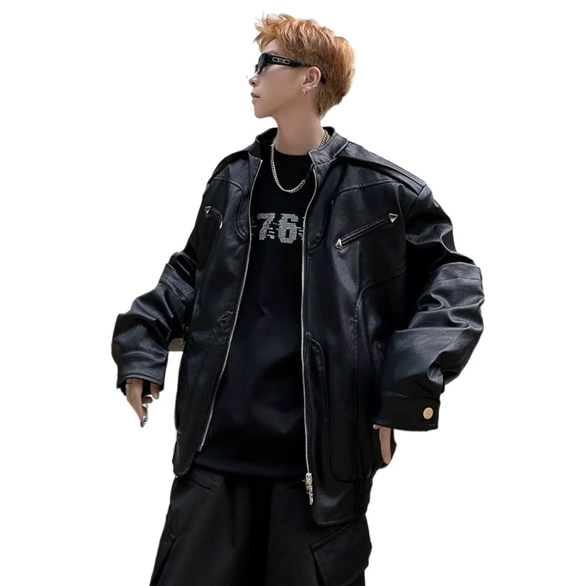 TIOZONEY - Chaqueta de PU para locomotoras cortas - Negro