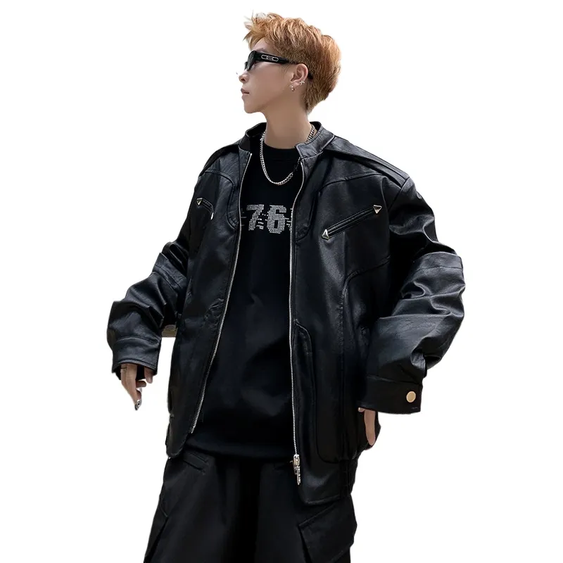 TIOZONEY - Chaqueta de PU para locomotoras cortas - Negro