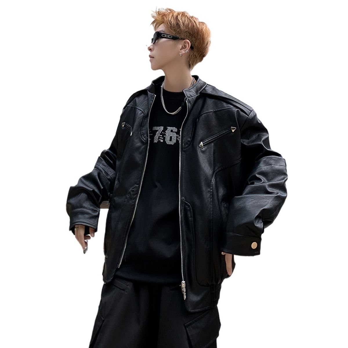 TIOZONEY - Chaqueta de PU para locomotoras cortas - Negro