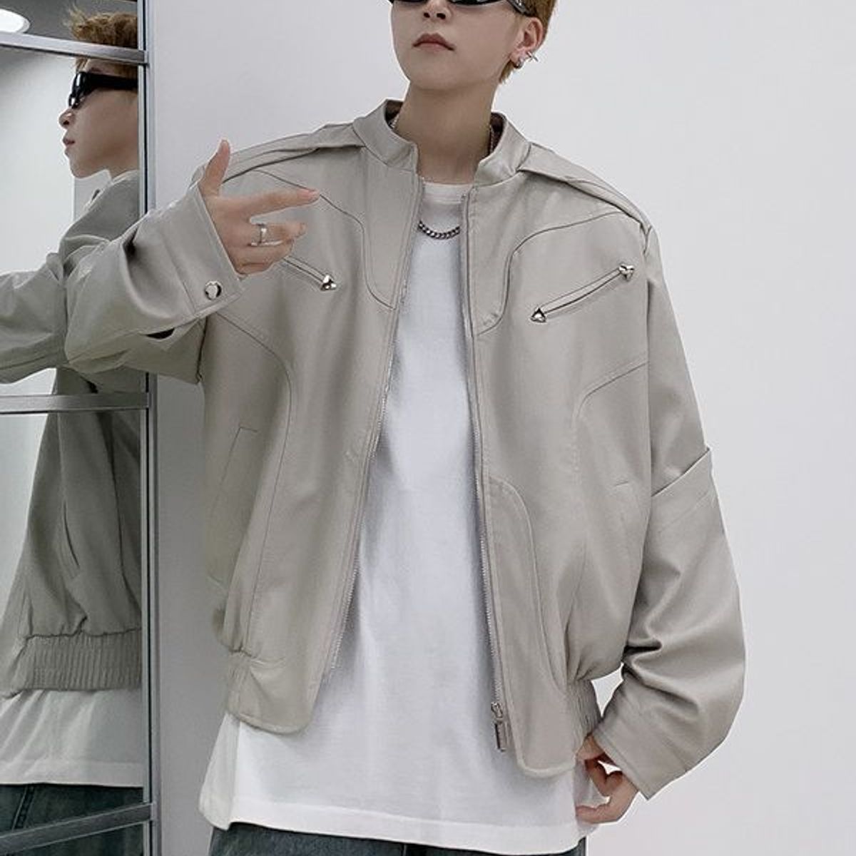 TIOZONEY - Chaqueta de PU para locomotoras cortas - Negro