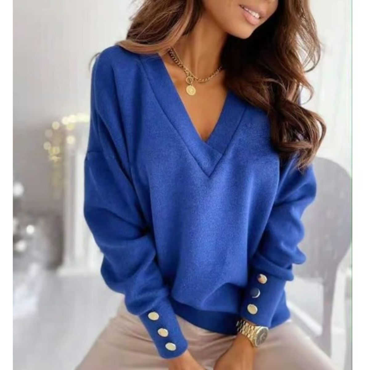 TIOZONEY - Cárdigan Mujer - Azul.