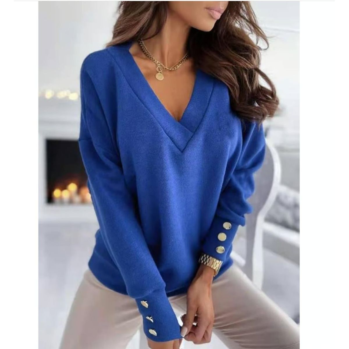 TIOZONEY - Cárdigan Mujer - Azul.