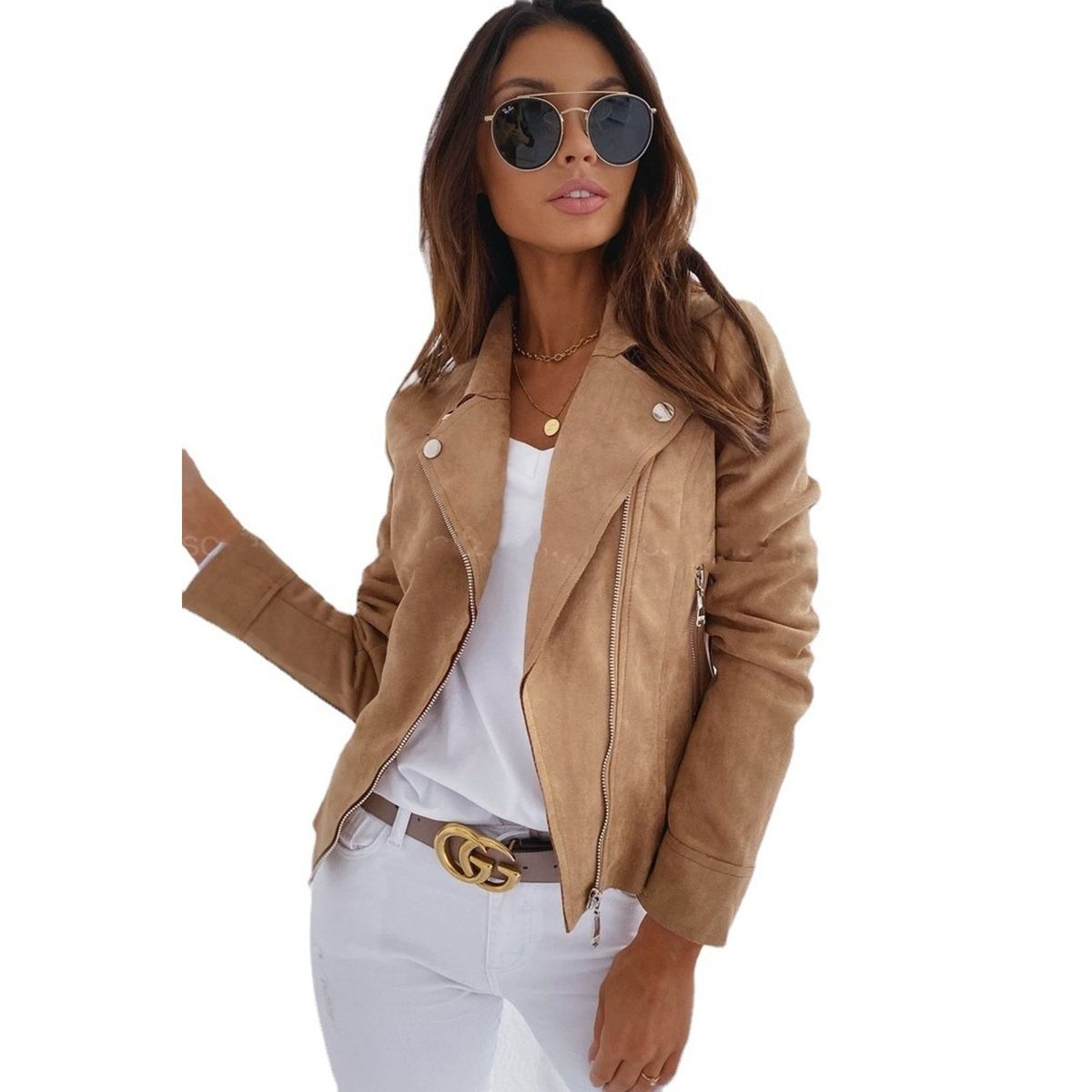 TIOZONEY - Chaqueta Mujer - Marrón Claro