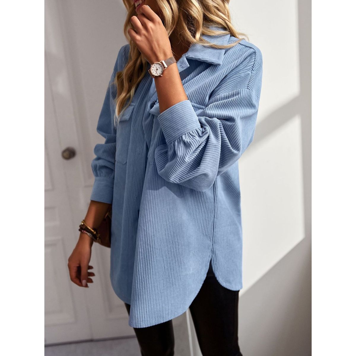 TIOZONEY - Chaqueta Larga Mujer - Celeste