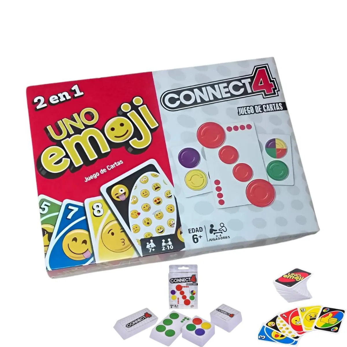GENERICO - Juego De Cartas 2En1 UNO Emoji + Connect4