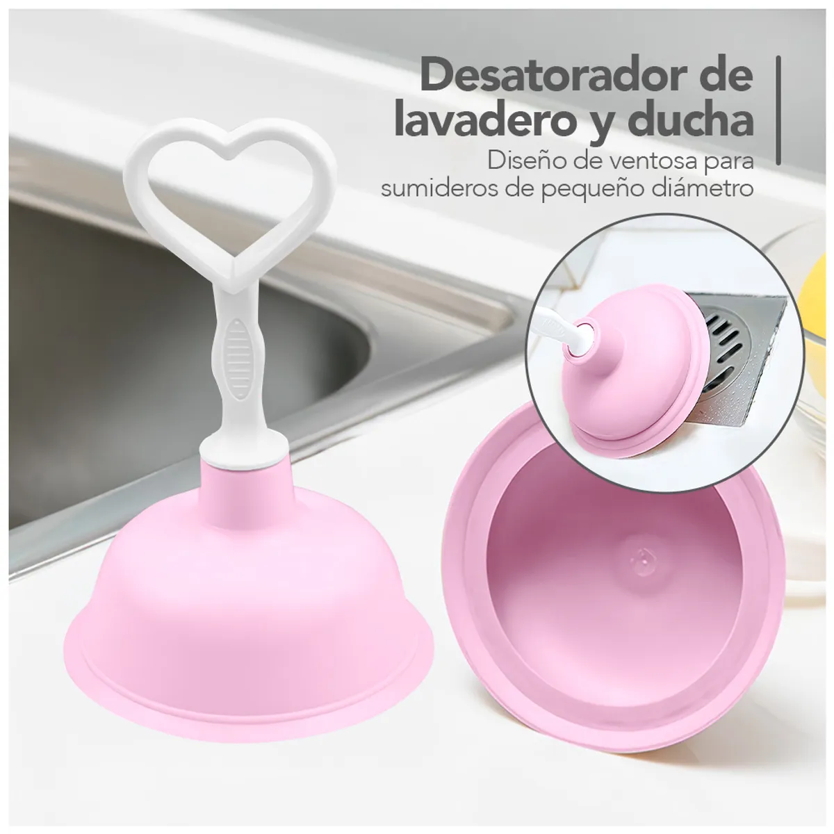 KELLER - Desatorador para Lavadero de Cocina Baño Rosado J31