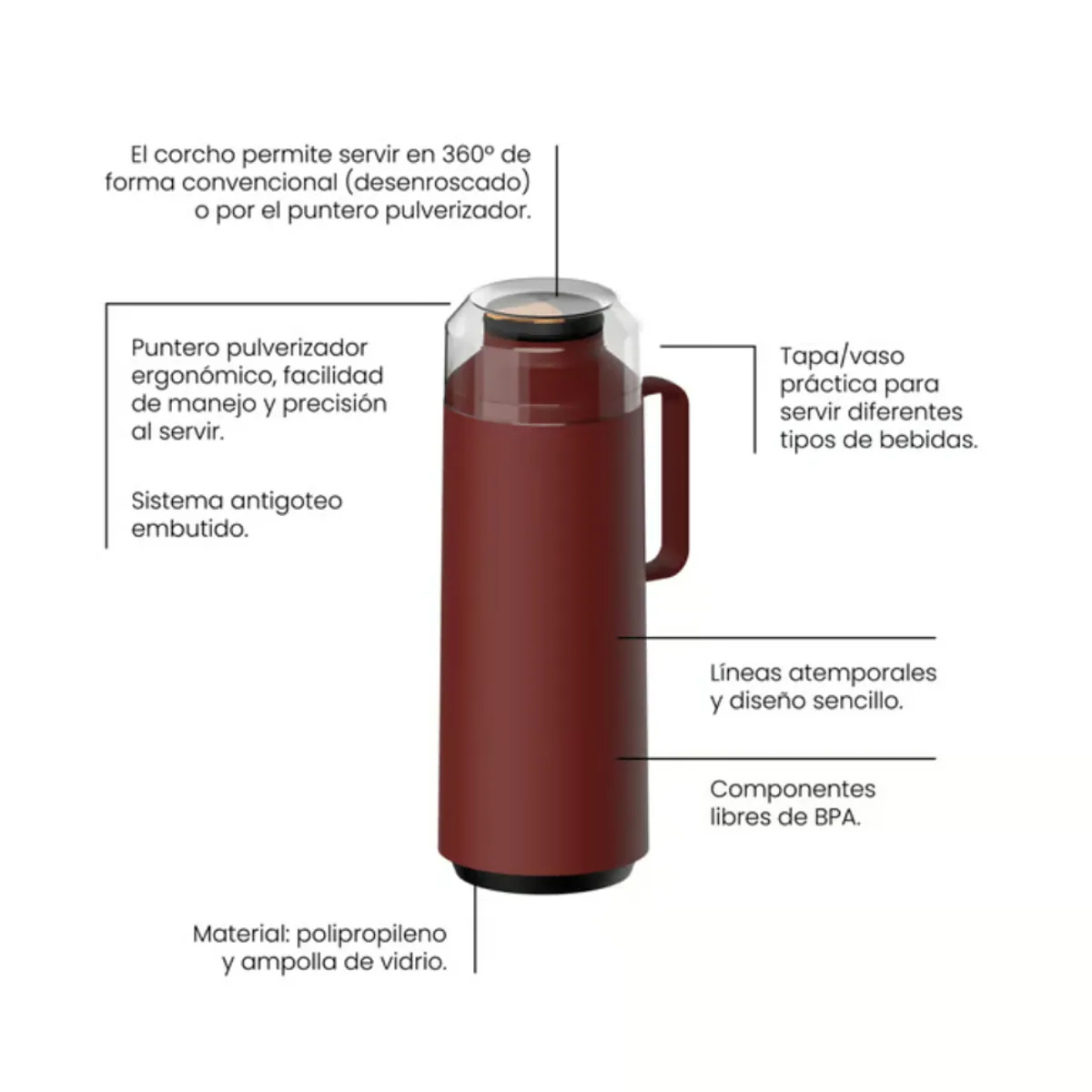 TRAMONTINA - Termo Exata en Plástico rojo con ampolla de vidrio de 1 L - 61637106
