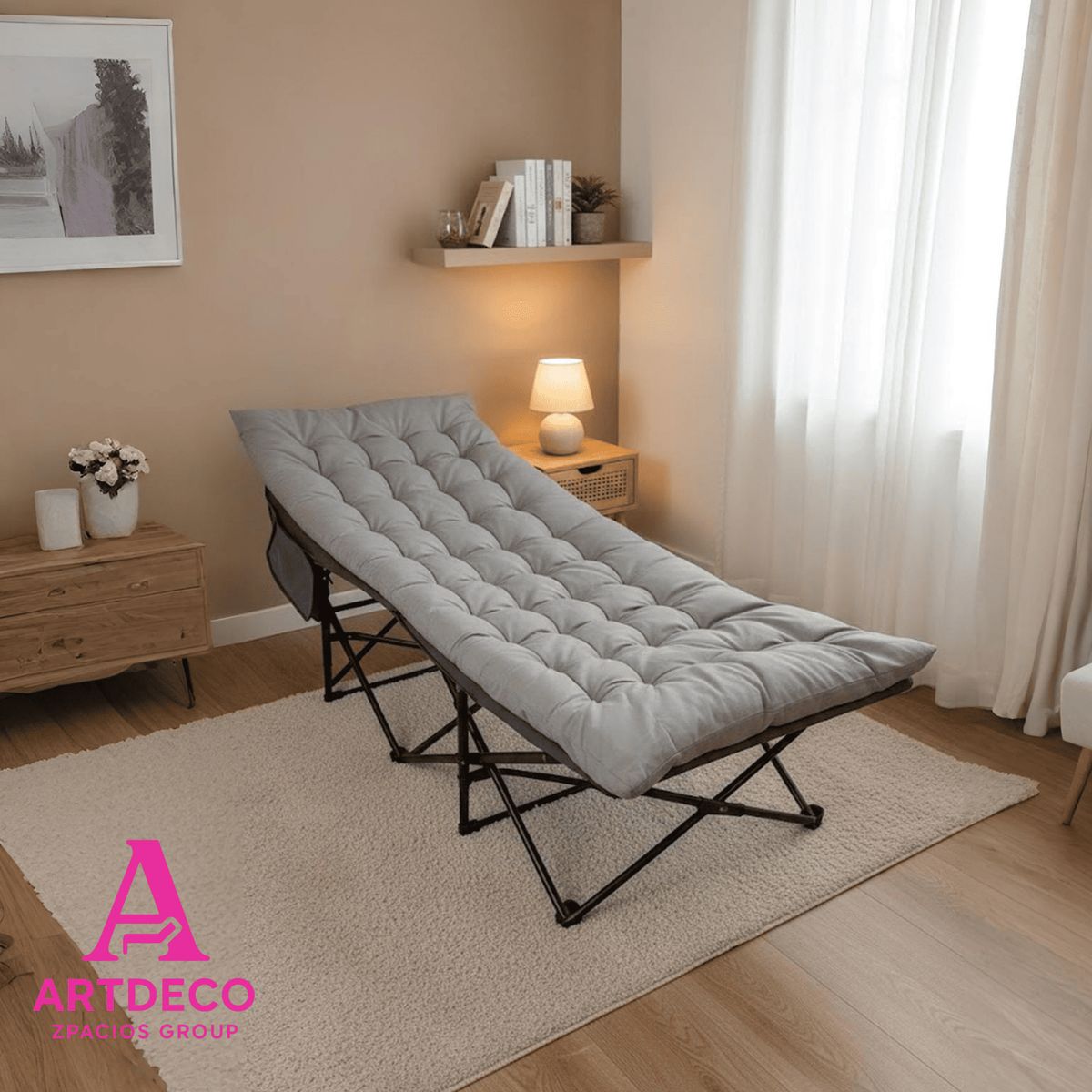 GENERICO - Cama Plegable Portátil Gris con Colchón bolsa Interior y Exterior