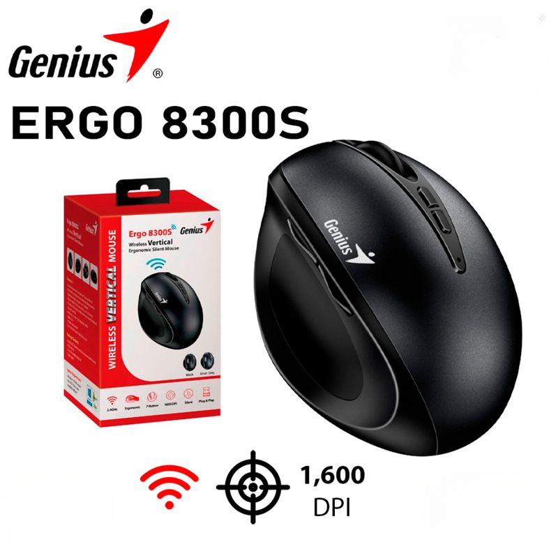 GENIUS - MOUSE GENIUS ERGO 8300S WIRELESS VERTICAL 7-BOT ERGONOMICO BLACK