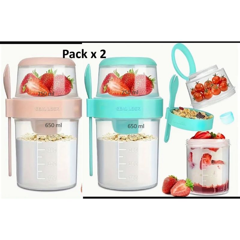 GENERICO - Pack x 2 Vasos Portatiles para Ensaladas, Fruta, cereales etc.