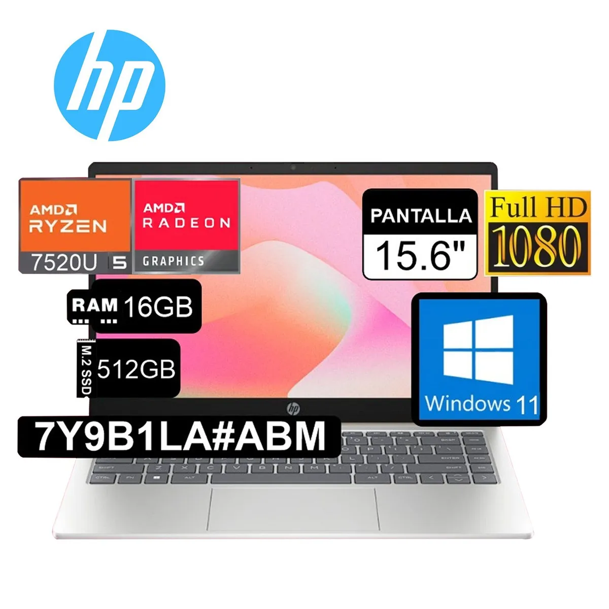 HP - Laptop HP 15-FC0002LA 15"6 FHD ADM Ryzen 5 7520U 16GB RAM 512GB SSD Lector de Huella WIN 11