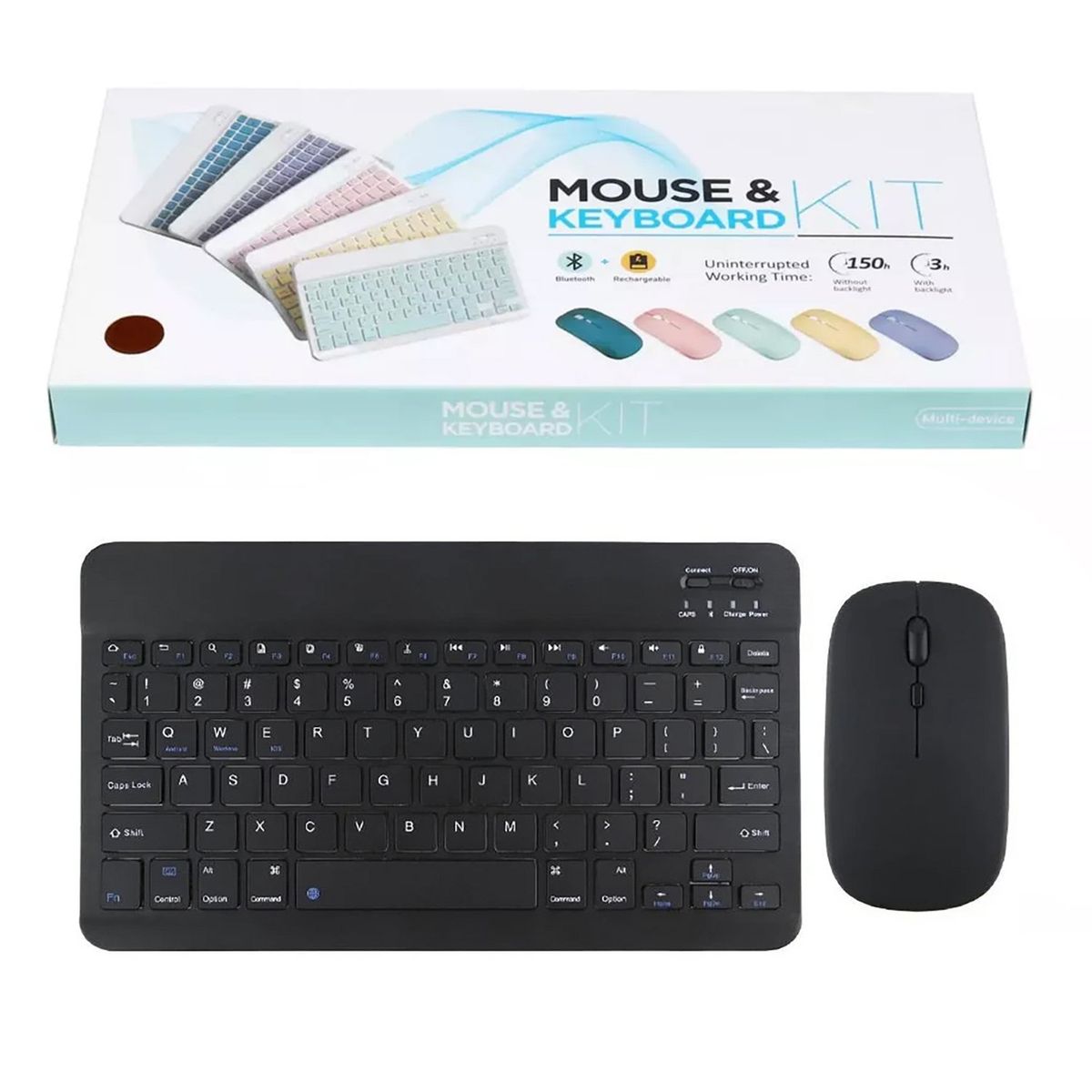 GENERICO - Kit de Teclado y Mouse inalámbrico portátil con Bluetooth - Negro