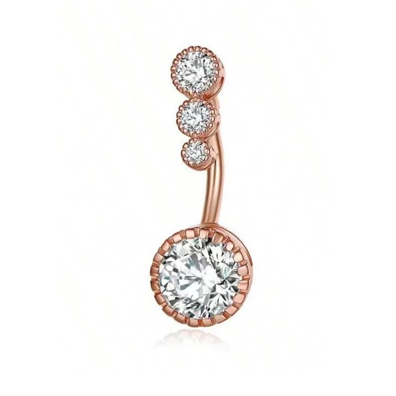 GENERICO - Piercing para ombligo triple piedrita oro rosa