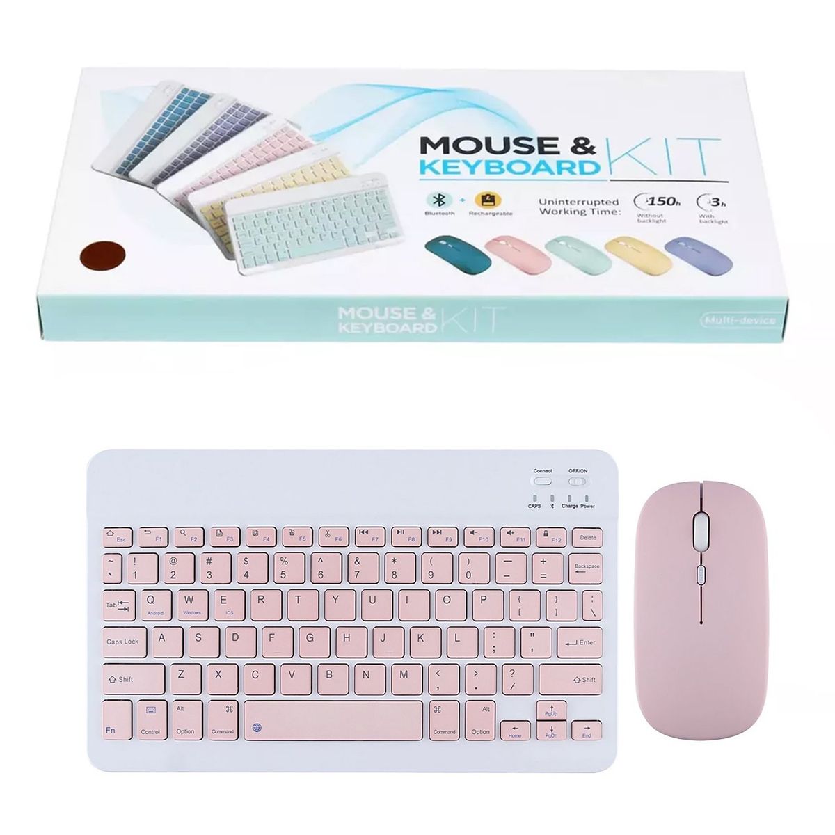 GENERICO - Kit de Teclado y Mouse inalámbrico portátil con Bluetooth - Rosado