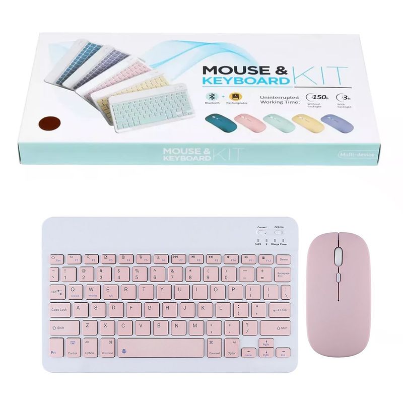 GENERICO - Kit de Teclado y Mouse inalámbrico portátil con Bluetooth - Rosado