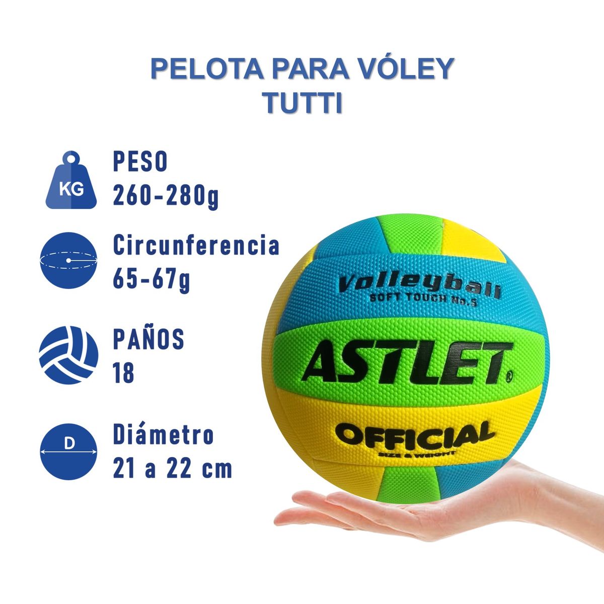 GENERICO - PELOTA PARA VÓLEY TALLA 5 TEXTURA SUAVE TUTTI ASTLET VERDE