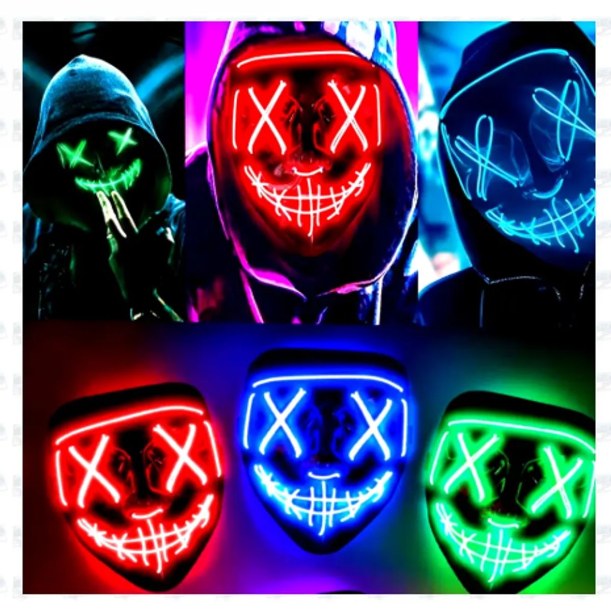 GENERICO - Mascara Con Luces Led Neón Purga Halloween Eventos