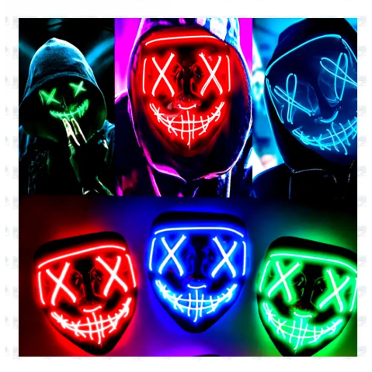 GENERICO - Mascara Con Luces Led Neón Purga Halloween Eventos