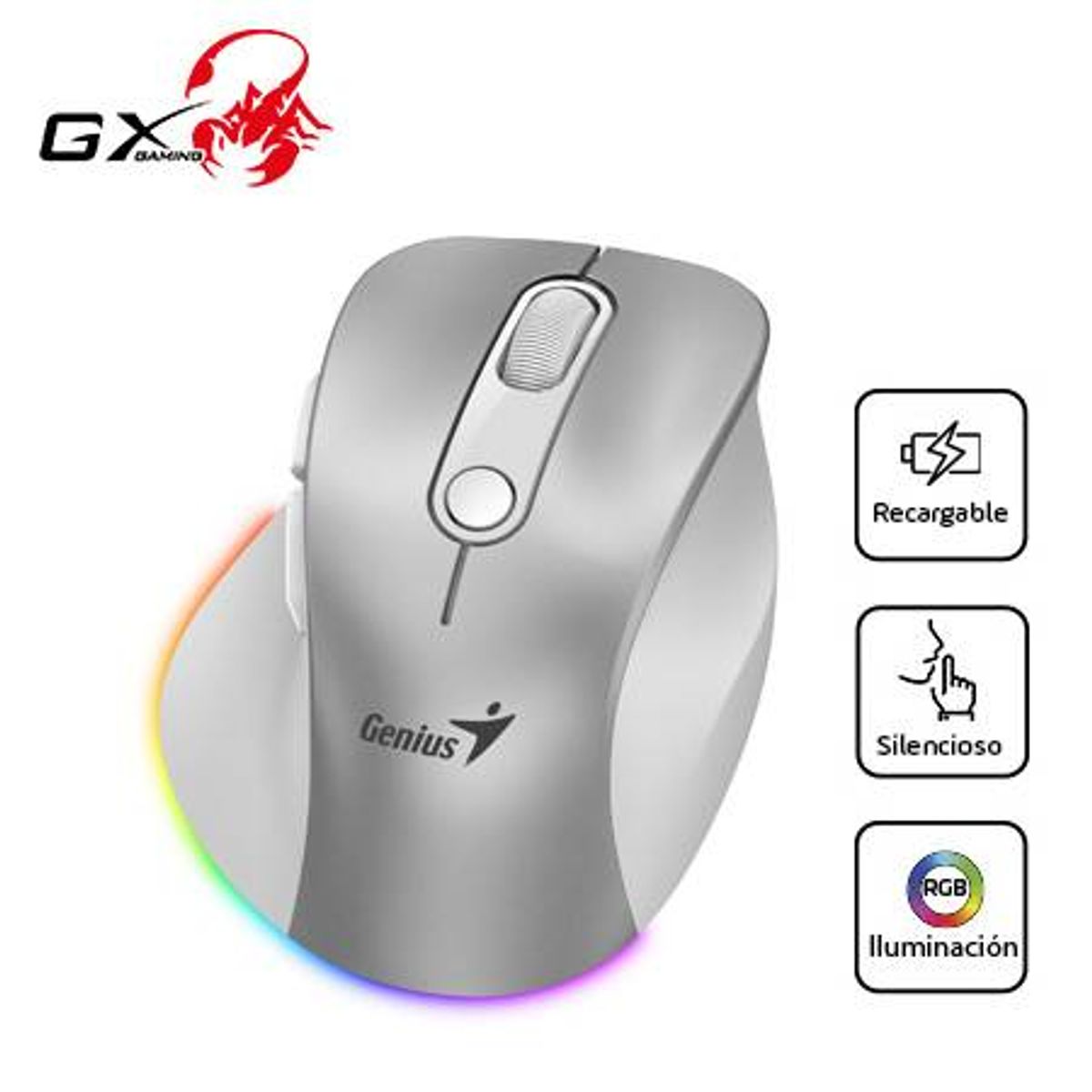GENIUS - Mouse Ergo 9000S Pro Dual Wireless/BT Recargable, 6 Botones , RGB