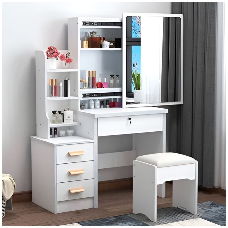 GENERICO - Tocador de maquillaje Deluxe con 4 cajones y sillón Blanco