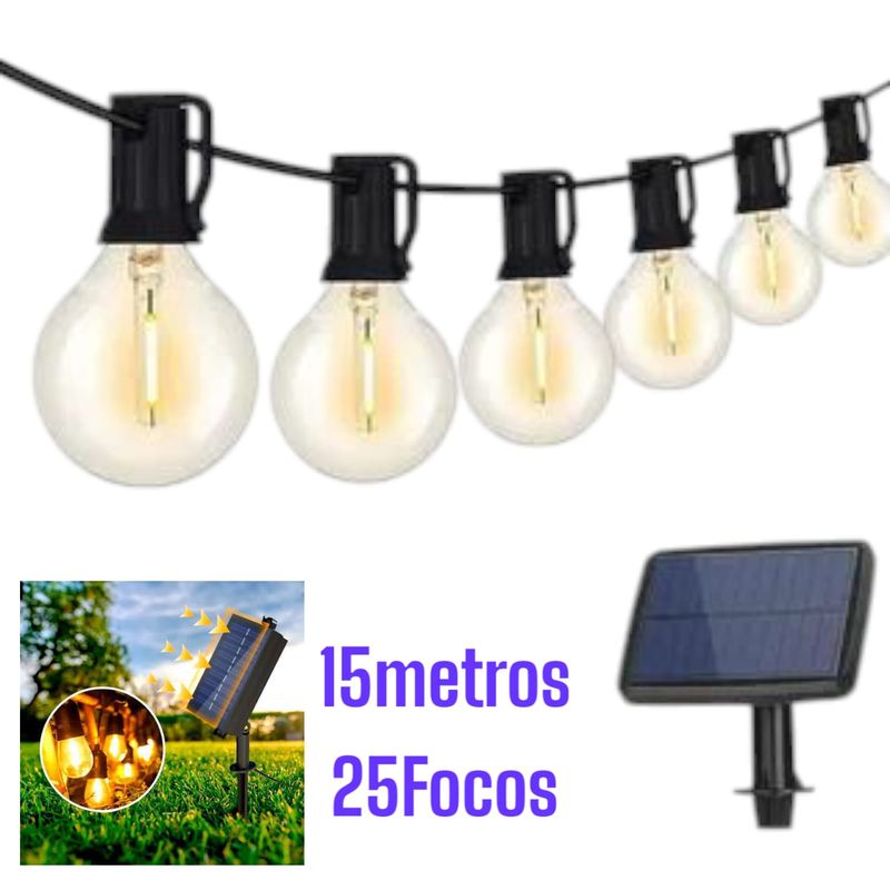OEM - Luces Guirnalda Foco Vintage Con Panel Solar Y Corriente 15m 25Focos