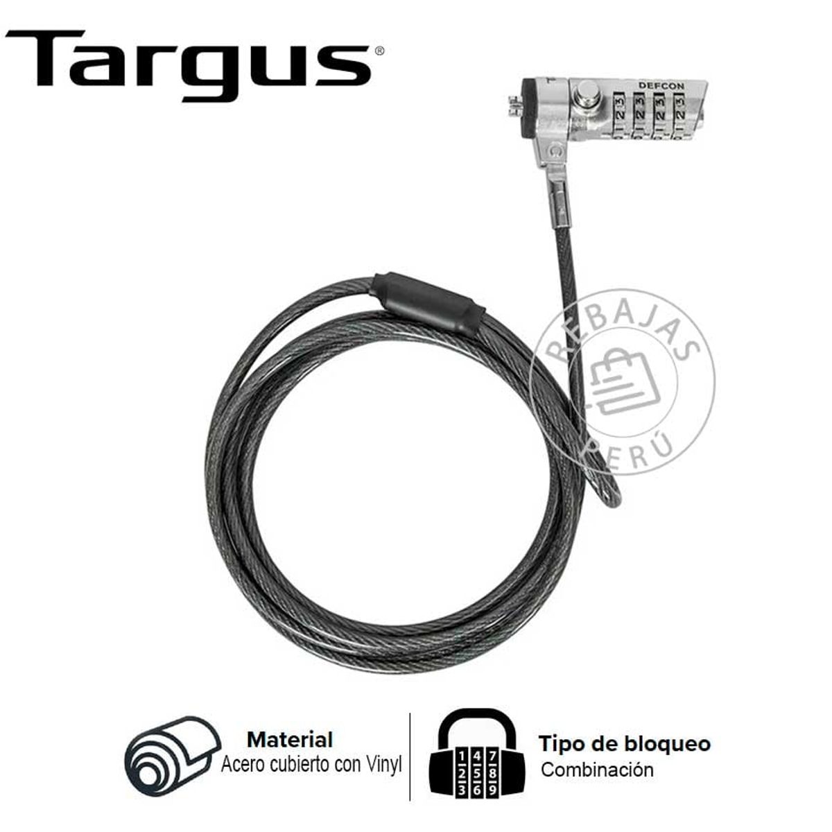TARGUS - Candado de Seguridad Targus DEFCON T-Lock 4 Dígitos con Bolsa ASP61LA