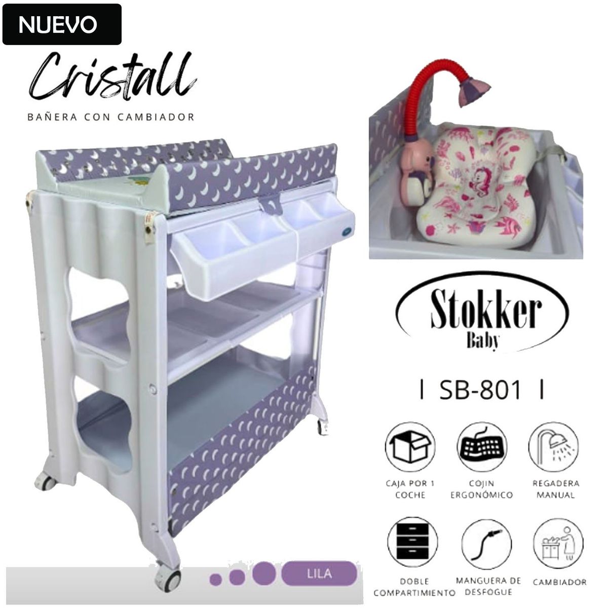 STOKKER BABY - Bañera con Cambiador Cristall Lila