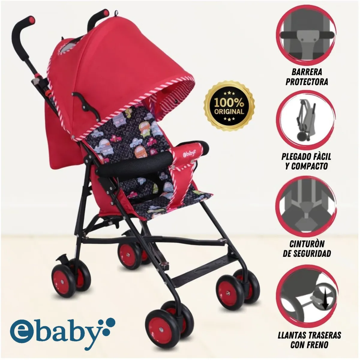 EBABY - Coche Bastón «SWEET VIEW» Red