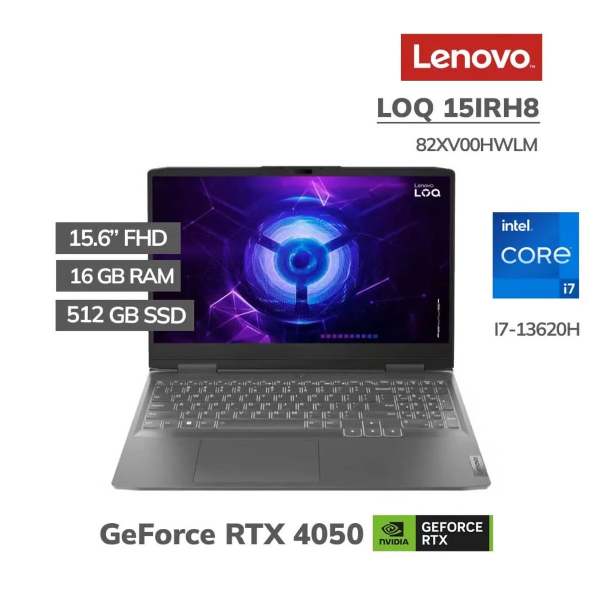 LENOVO - LAPTOP LENOVO LOQ i7-13620H 16GB DDR5 512GB RTX 4050 6GB 15.6” FHD 15IRH8 (82XV00HWLM)